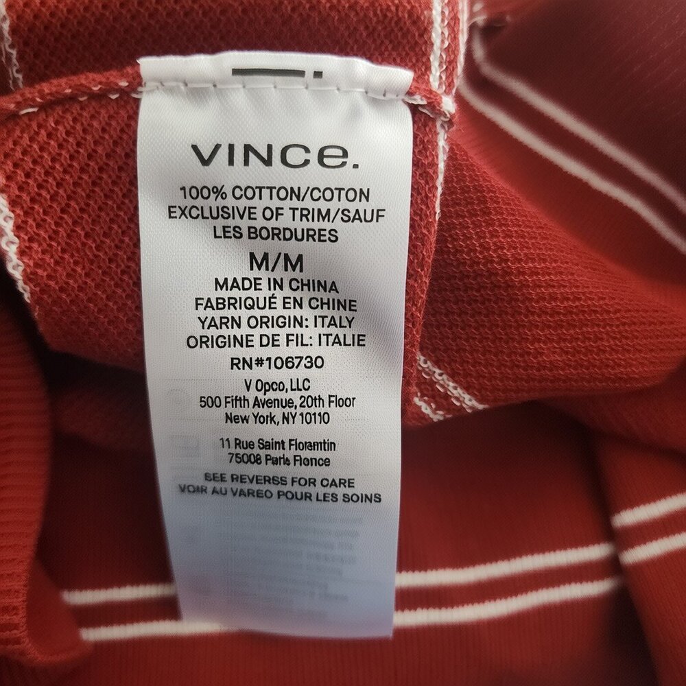 VINCE Striped Italian Cotton Piqué Polo Sweater Brick Rose Medium NWT $268 - Picture 7 of 8